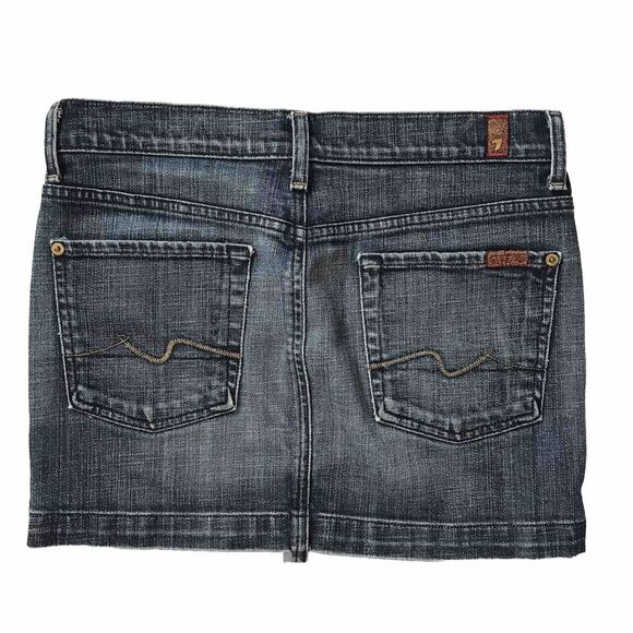 7 For All Mankind SFAM 27 Dark Wash Blue Jean Denim Mini Skirt Pockets USA Y2k - Picture 1 of 9